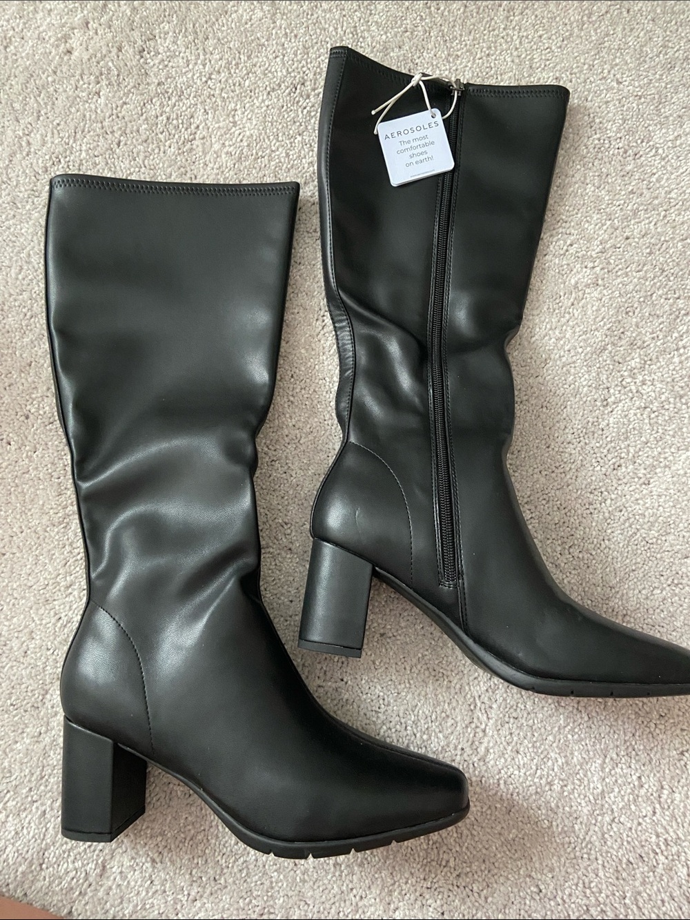 AEROSOLES Black Mid-Calf Block Heel Zip Boots